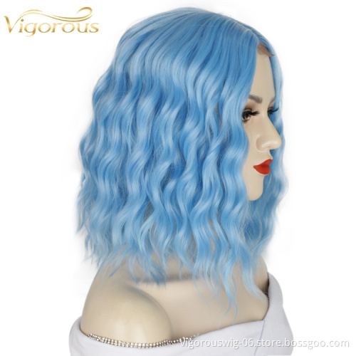 Natural Vendors Fiber Good Quality Cheap For Women Blue High Temperature Water Wave Synthetic Wigs Lace Front